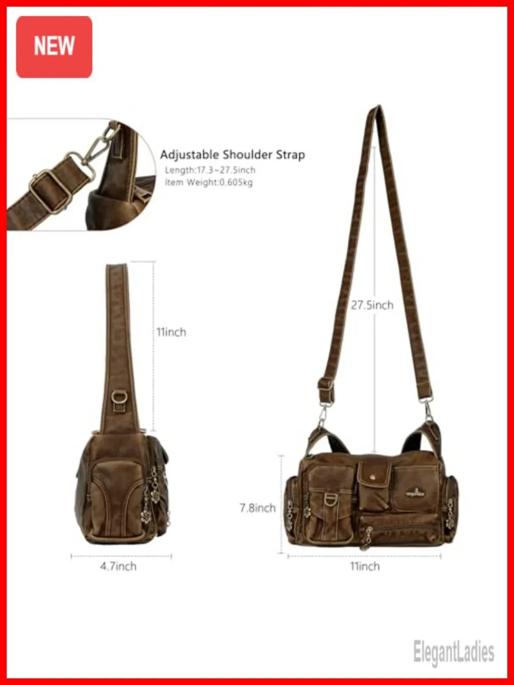 Vintage Hobo Shoulder Bag Women Crossbody Purse Faux Leather Adjustable Strap